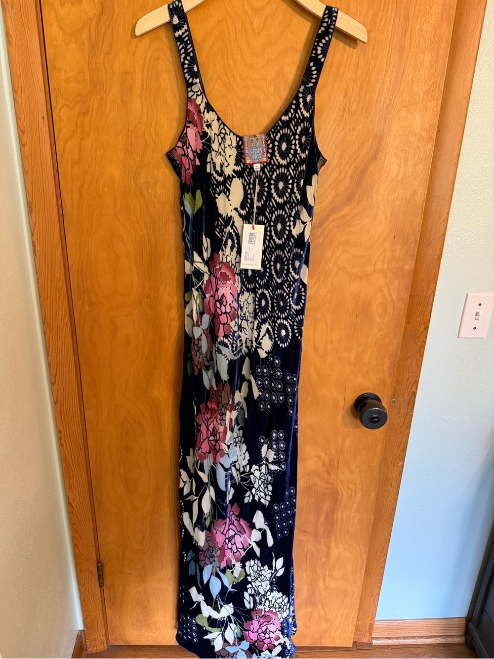 NWT Johnny WAS Sierra Burnout Silk Peony Maxi Dress Velvet Floral Size M